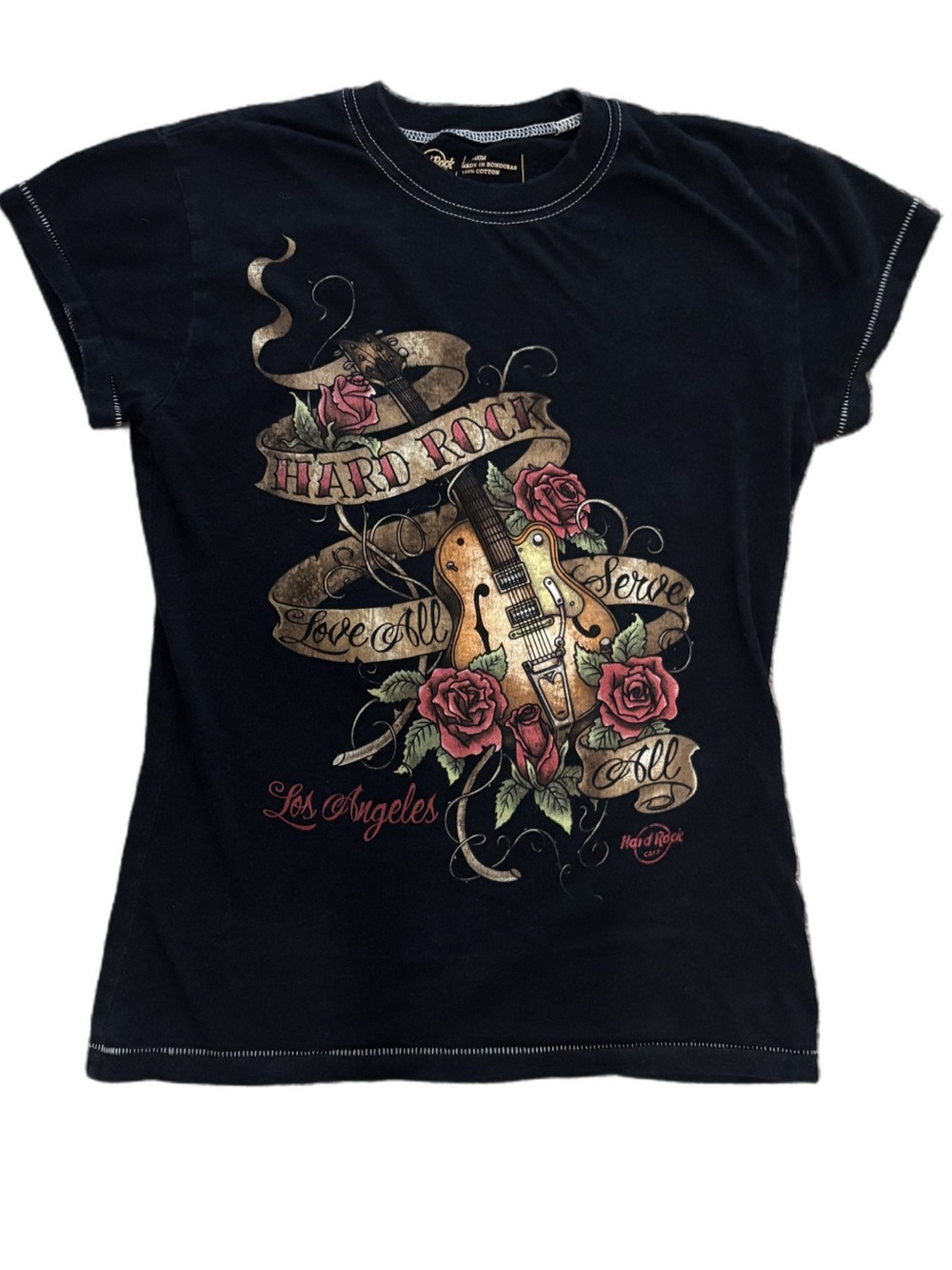 Y2K Rocker Graphic Tee Black - Hard Rock Cafe Los Angeles Guitar Roses - M - Picture 3 of 5